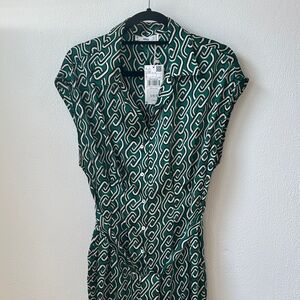 NWT Mango Green and White Chain Patterned Jumpsuit
